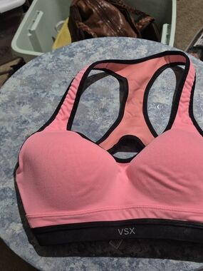 Victoria's Secret Pink Padded Racerback Sports Bra with Black Trim